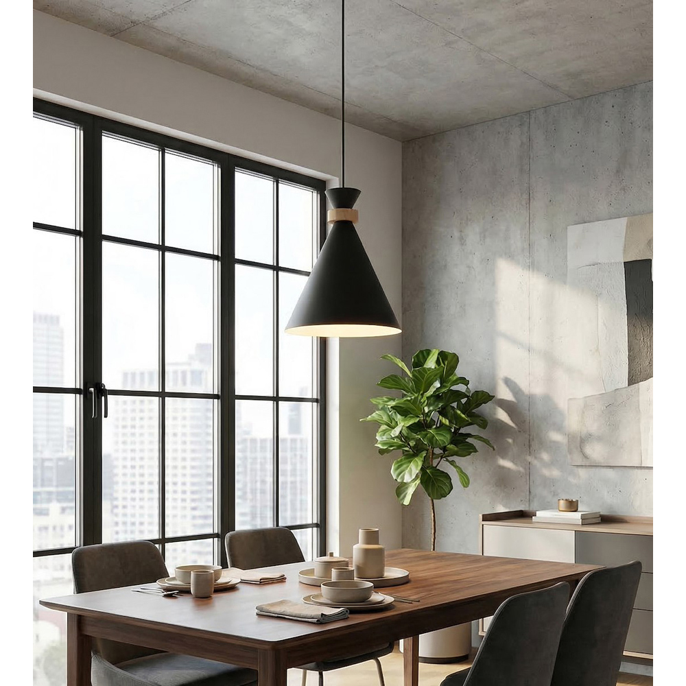 Emibig Zero Dome Shade Black E27 Ceiling Pendant Light Image 6