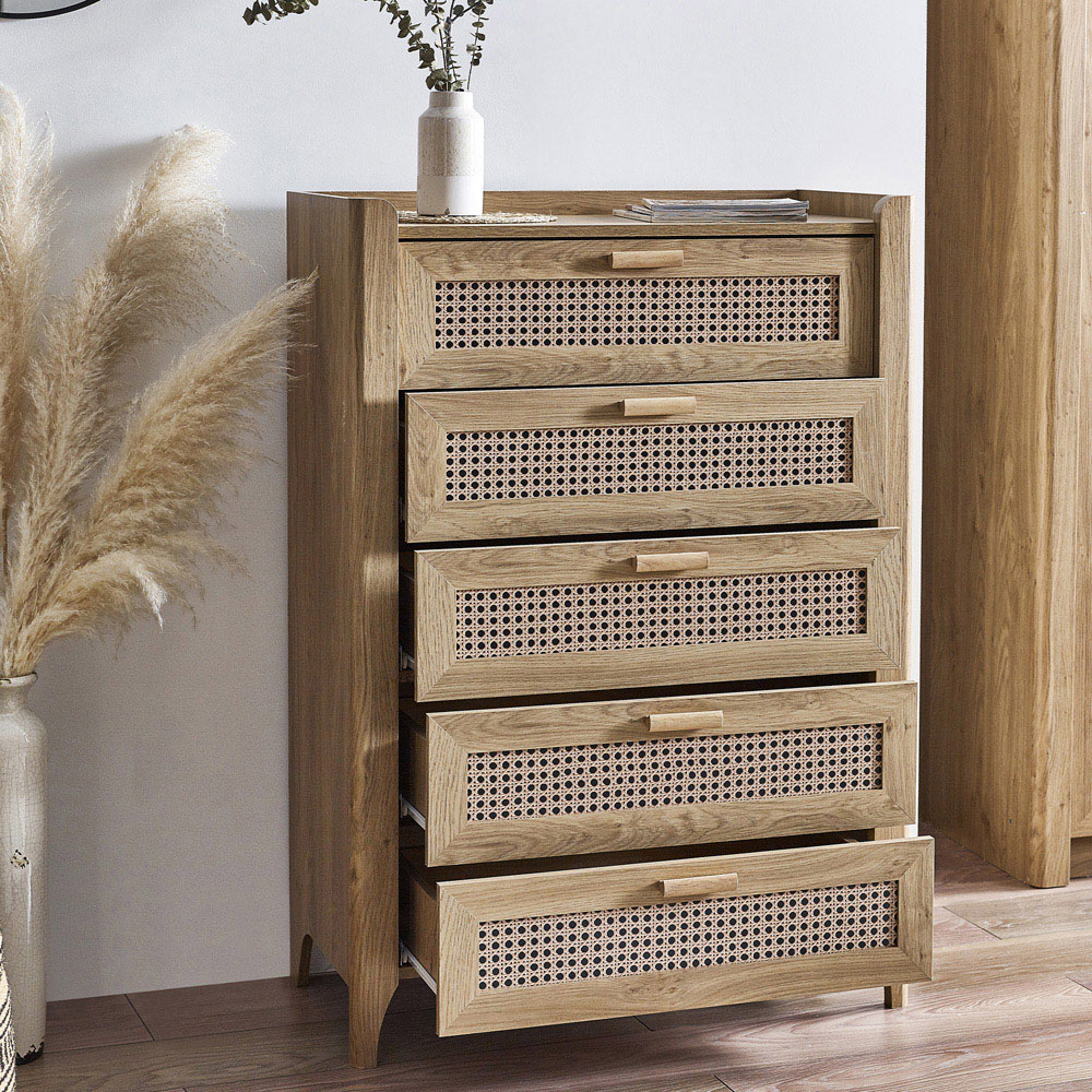 Julian Bowen Sydney 5 Drawer Rattan Effect Chest of Drawers Image 9