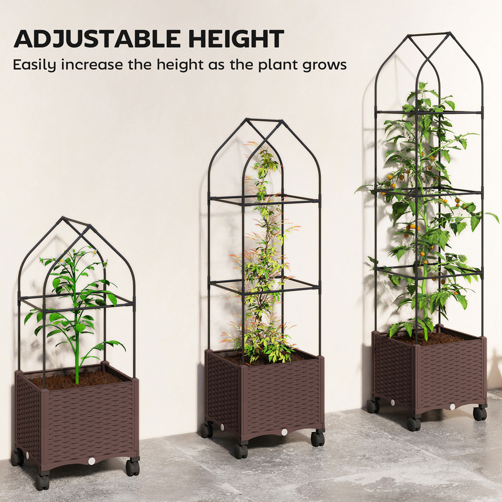 Outsunny Brown Raised Garden Bed with Tomato Cage and Drainage Holes 182 x 40 x 40cm Image 7
