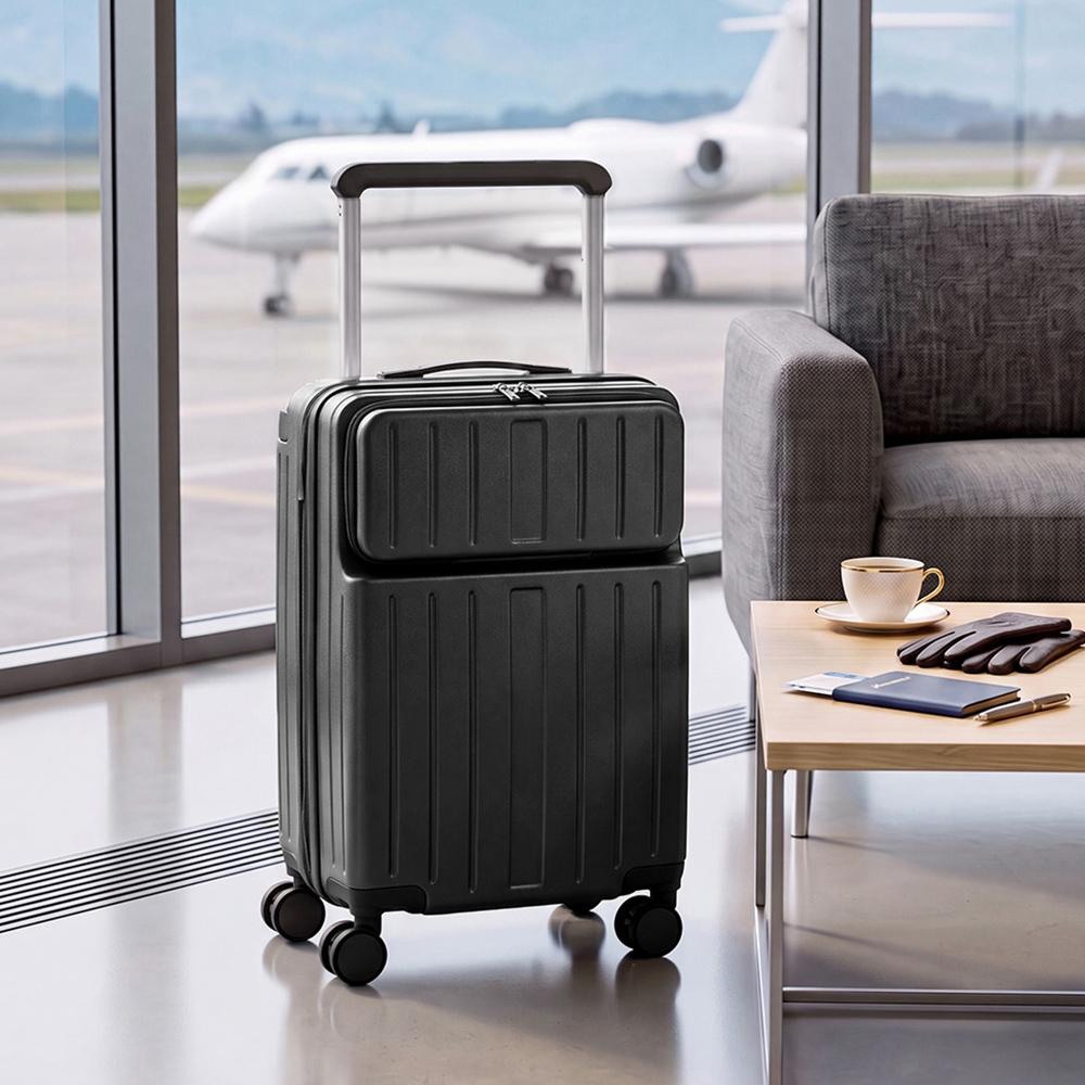 H&O Direct Grey ABS Suitcase with Front Opening and Spinner Wheels 20 inch Image 2