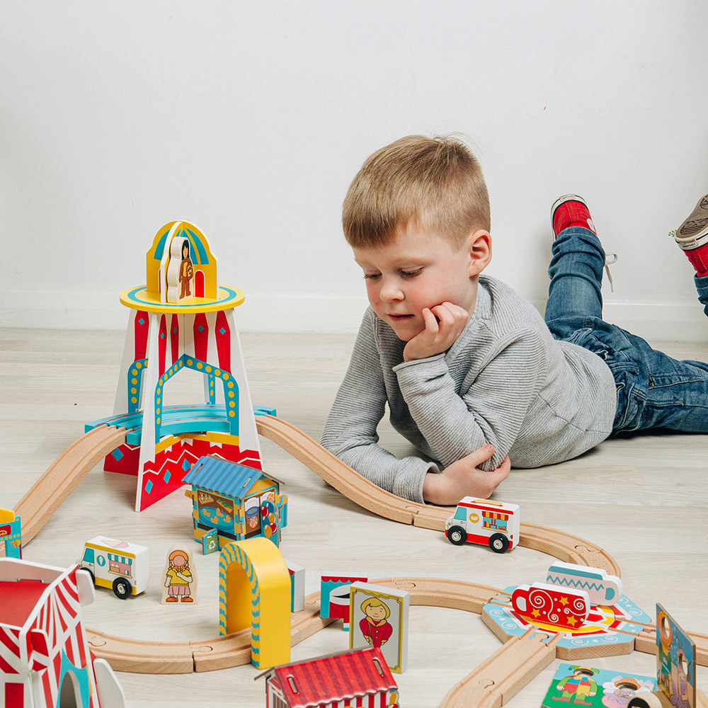 Bigjigs Rail 54 Piece Wooden Fun Fair Train Set Image 5