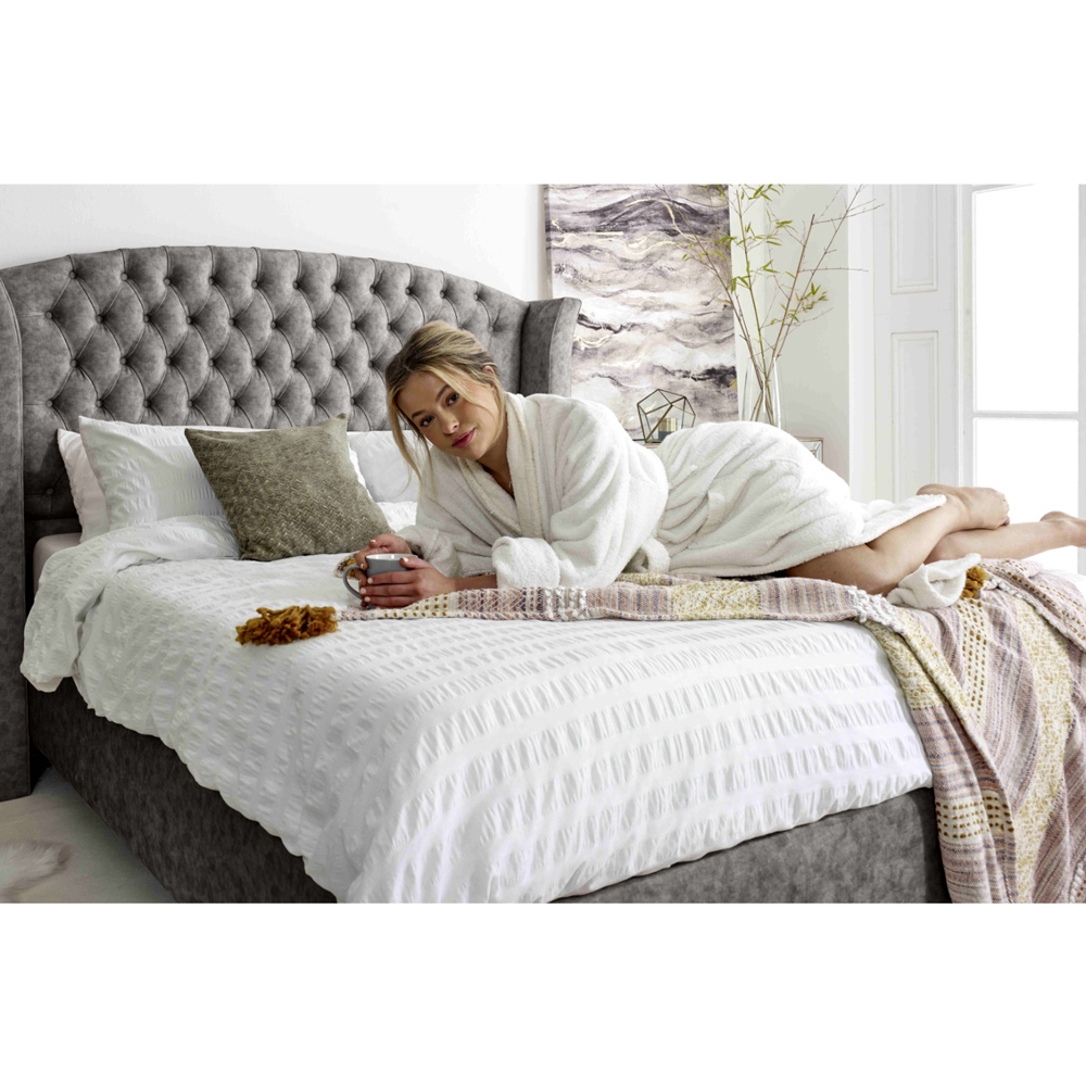 Eleganza Roseland Super King Size Grey Oakland Fabric Bed Frame with Chesterfield Headboard Image 4