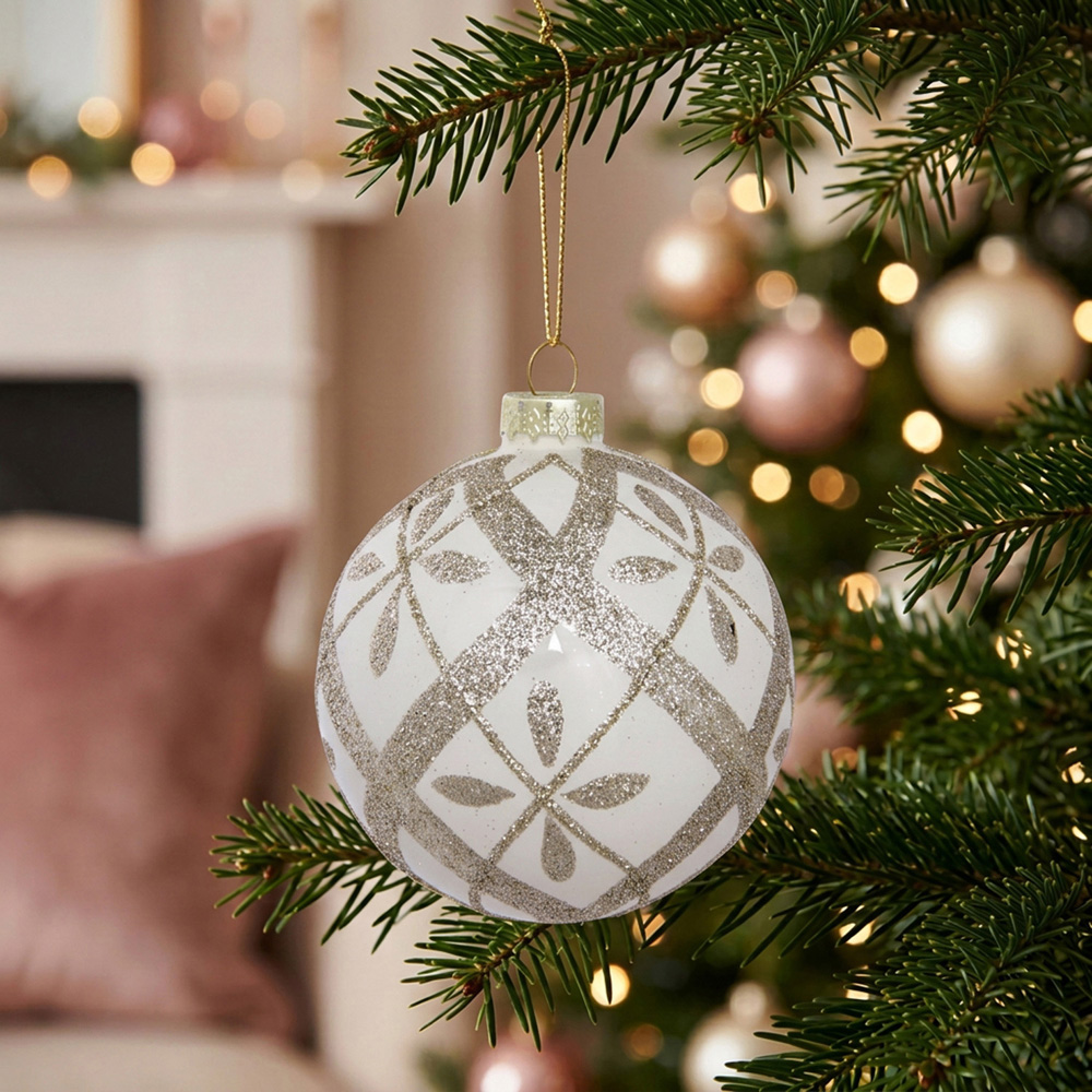 Ivory Glitter Design Bauble Image 2