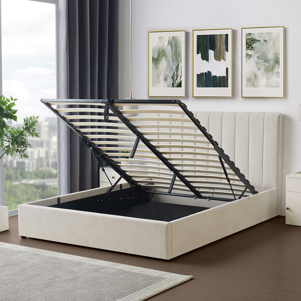 Brooklyn Evelynne King Size Beige Linen Ottoman Bed Image 3