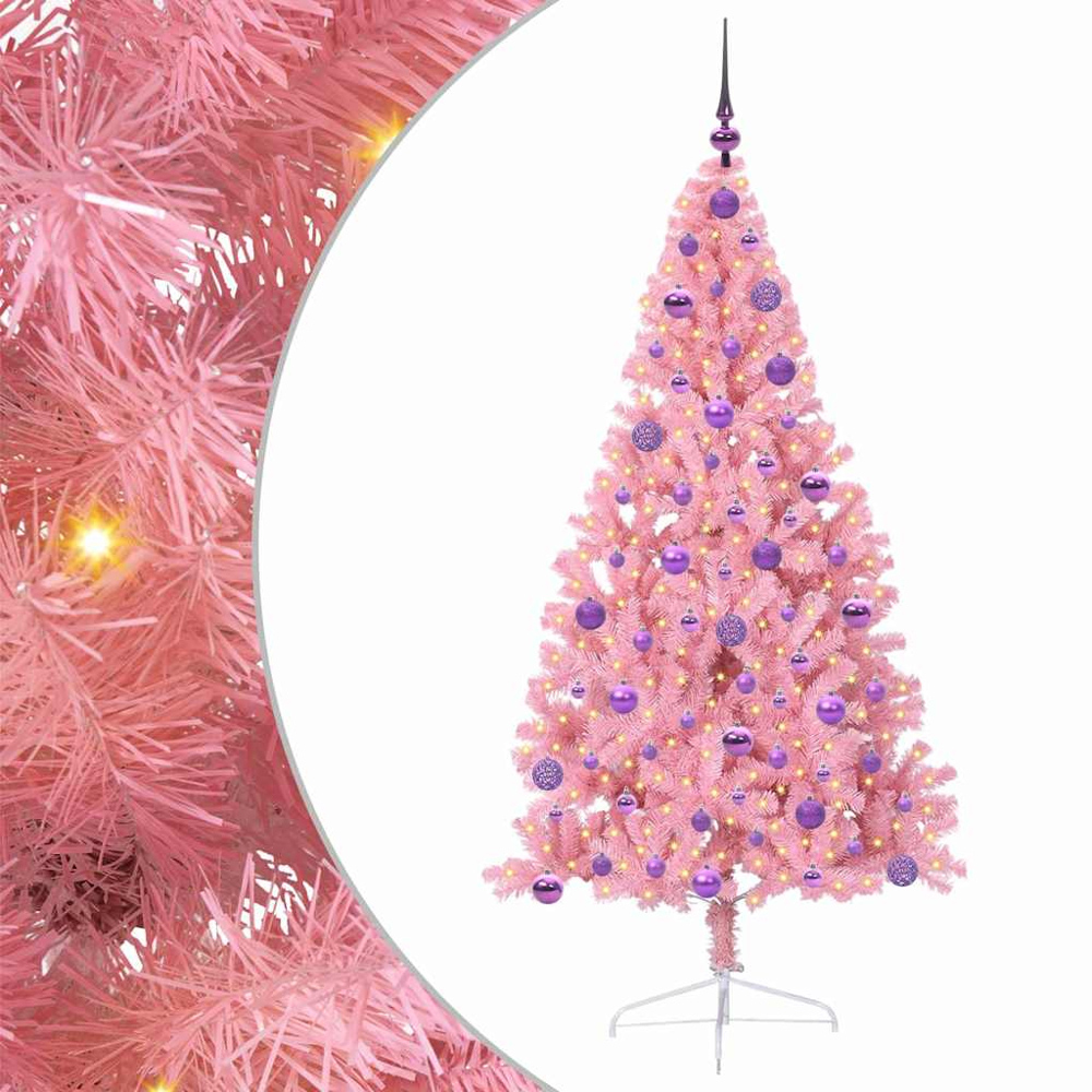 vidaXL Pre-Lit Lilac Bauble Pink Artificial Christmas Tree 6ft Image 6