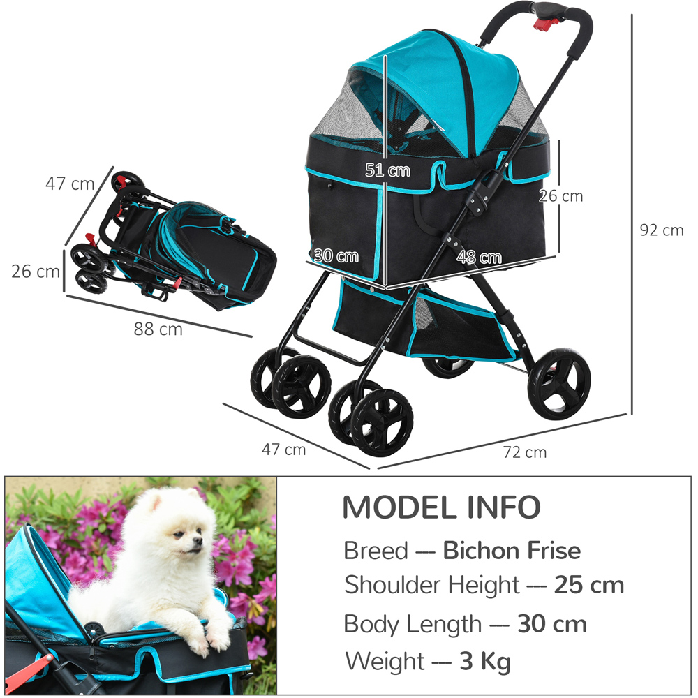 PawHut Blue and Black Foldable Pet Stroller with Canopy Image 7