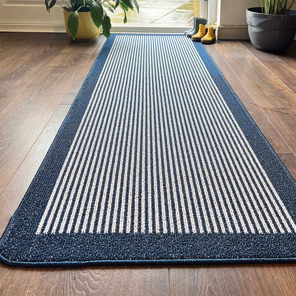 My Mat Navy Stripe Stain Resistant Runner 67 x 200cm Image 2