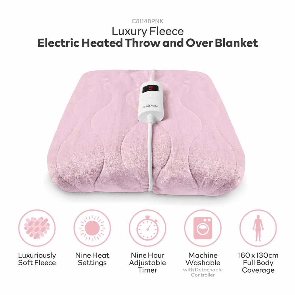 Carmen Pink Fleece Electric Heated Throw Over Blanket 160 x 130cm Image 7