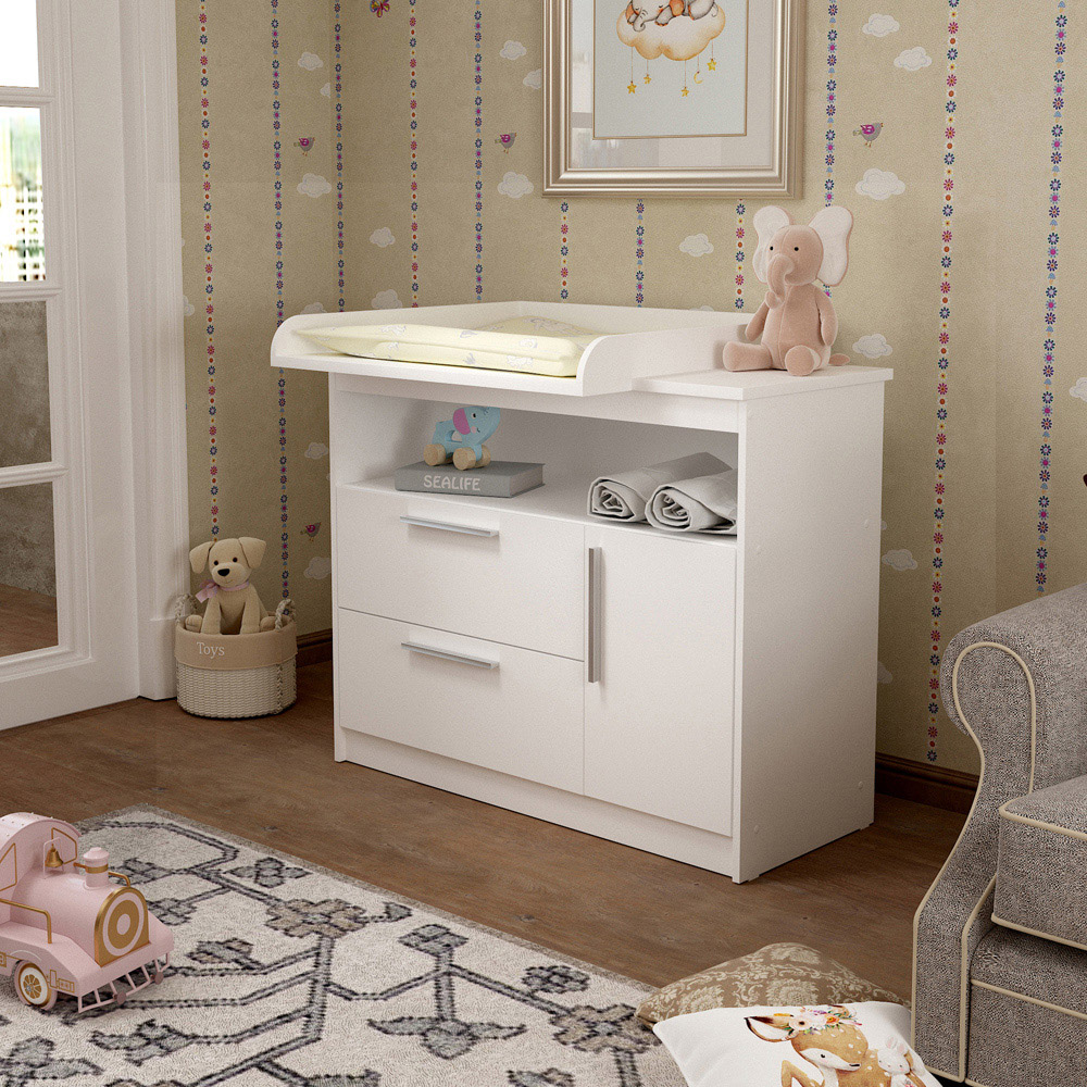 Shefa 1150 Single Door 2 Drawer Single Shelf White Kids Changing Unit Image 5