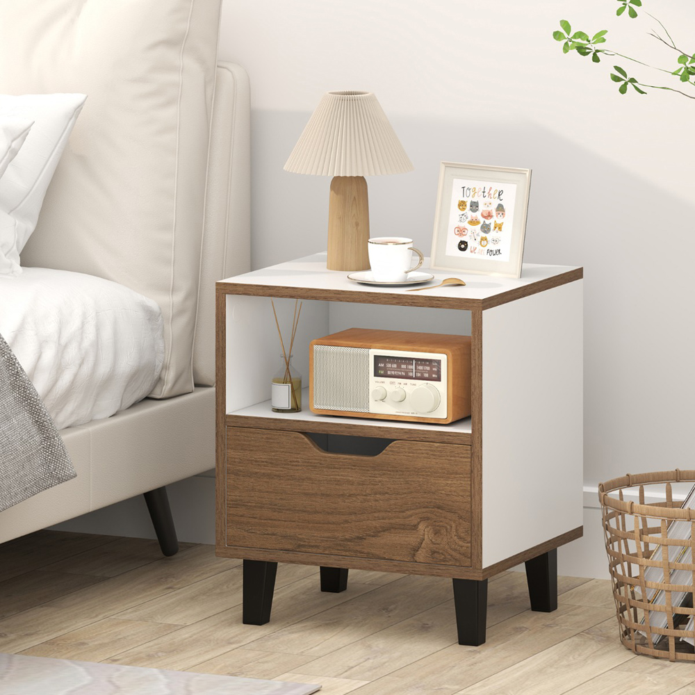 Costway Mid Century White Bedside Table Image 4