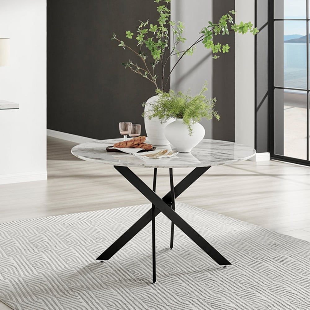 Furniturebox Arona Kensington Marble Effect 6 Seater Round Dining Set White Black and Grey Image 2