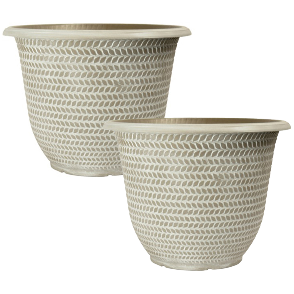 Wilko Parker Washed Taupe Round Planters 30cm 2 Pack Image 1