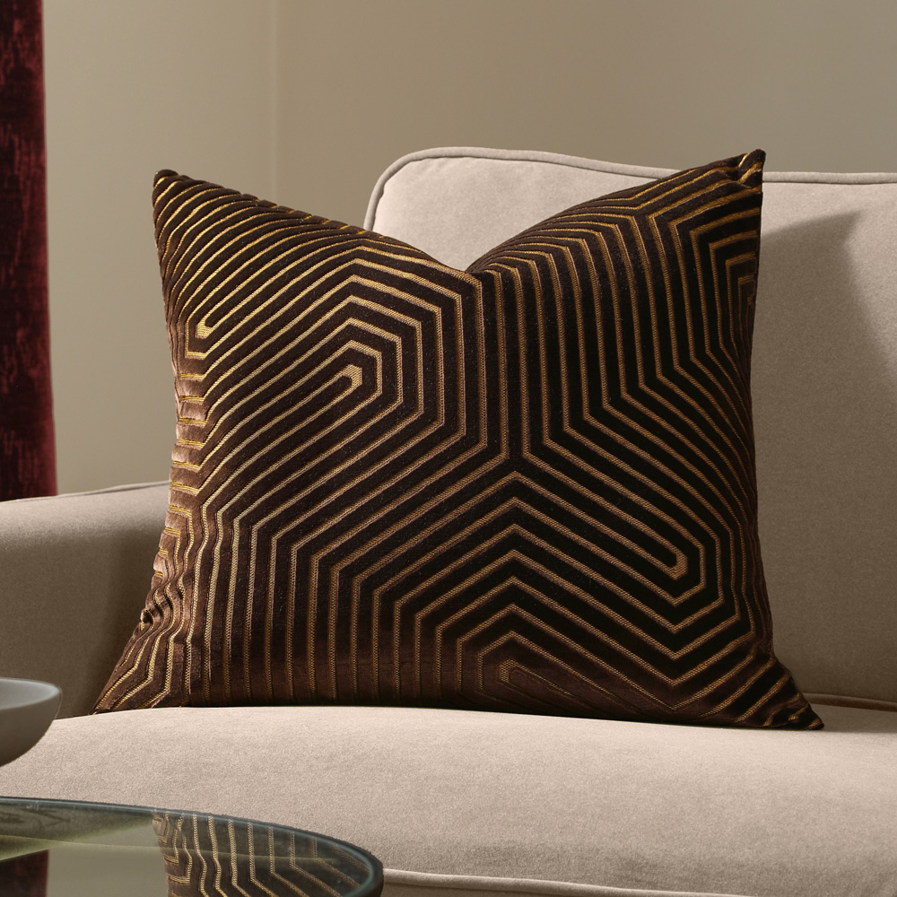 Paoletti Evoke Chocolate Cut Velvet Cushion 55 x 55cm Image 2