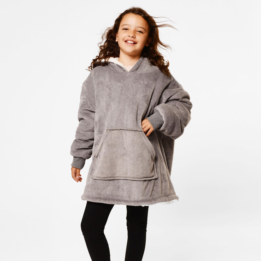 Sienna Charcoal Grey Soft Sherpa Oversized Wearable Hoodie Blanket Image 3