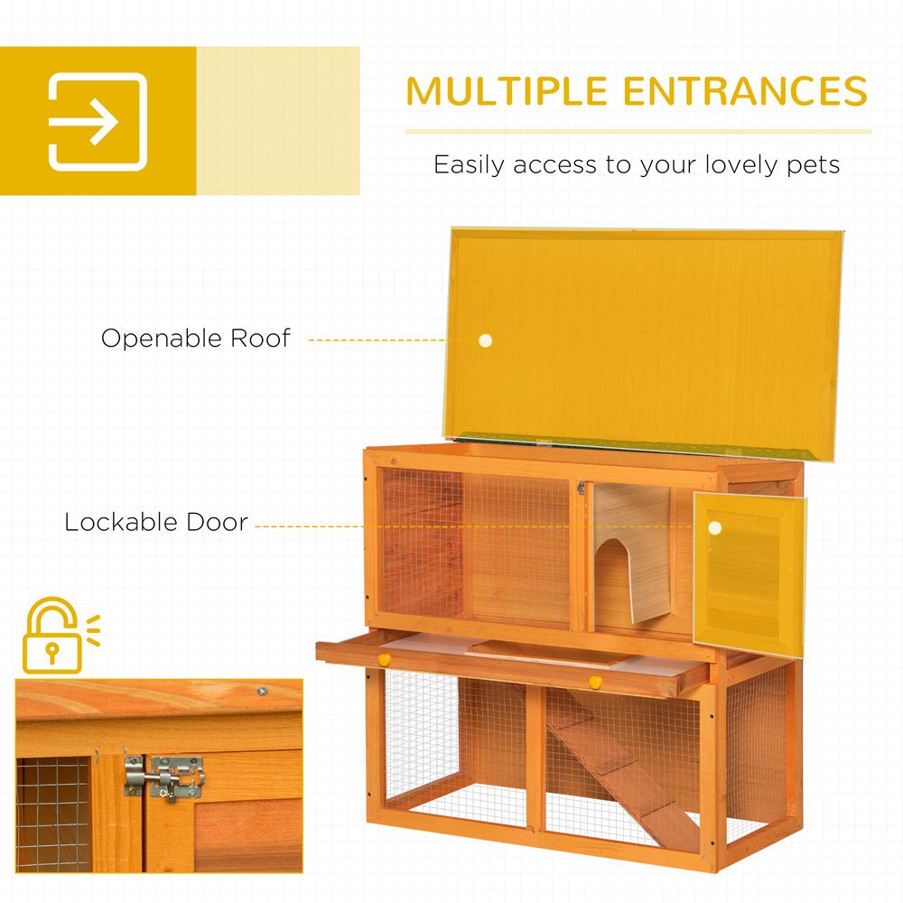 PawHut 2 Tier Wooden Rabbit Hutch Image 4