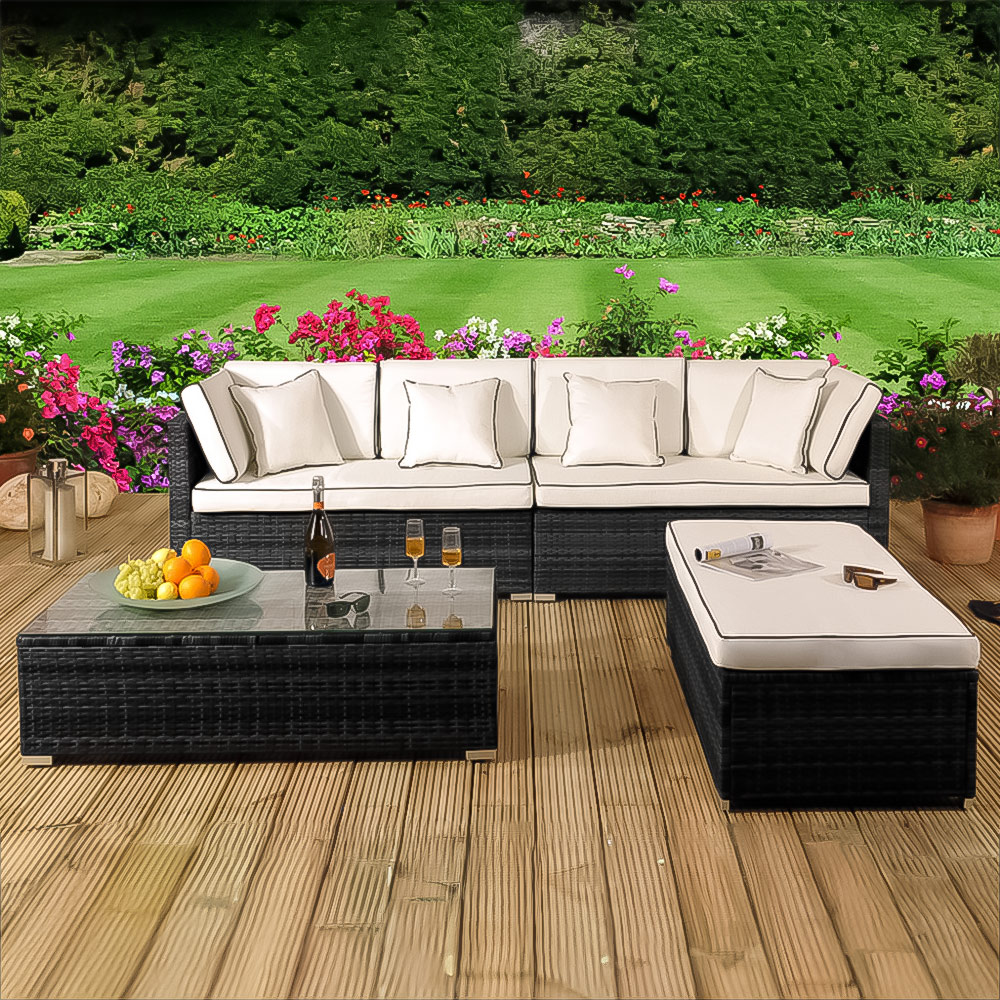 Brooklyn 6 Seater Black Rattan Garden Sofa Set Image 1