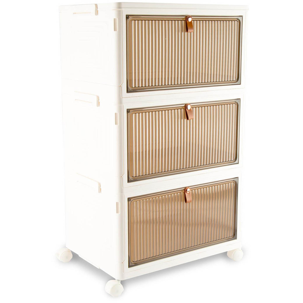 Sewing Online YN6008-3-WHITE 3-Tier White Plastic Stackable Storage Box with Lid and Wheels Image 2
