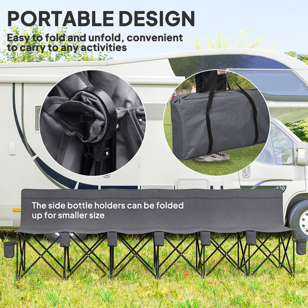 Outsunny 6 Seater Charcoal Grey Folding Camping Bench with Cup Holder Image 7