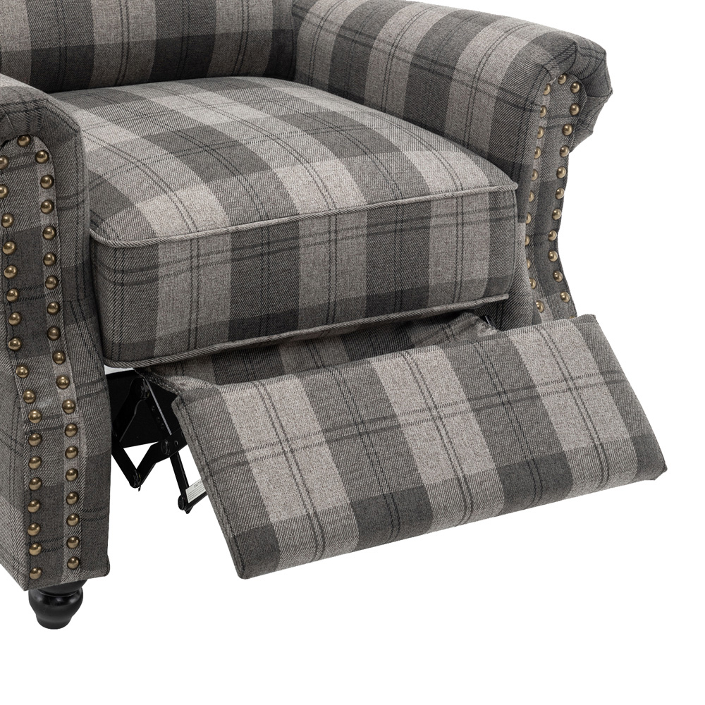 Living and Home Grey Linen Upholstered Recliner Armchair with Footrest and Adjustable Backrest Image 5