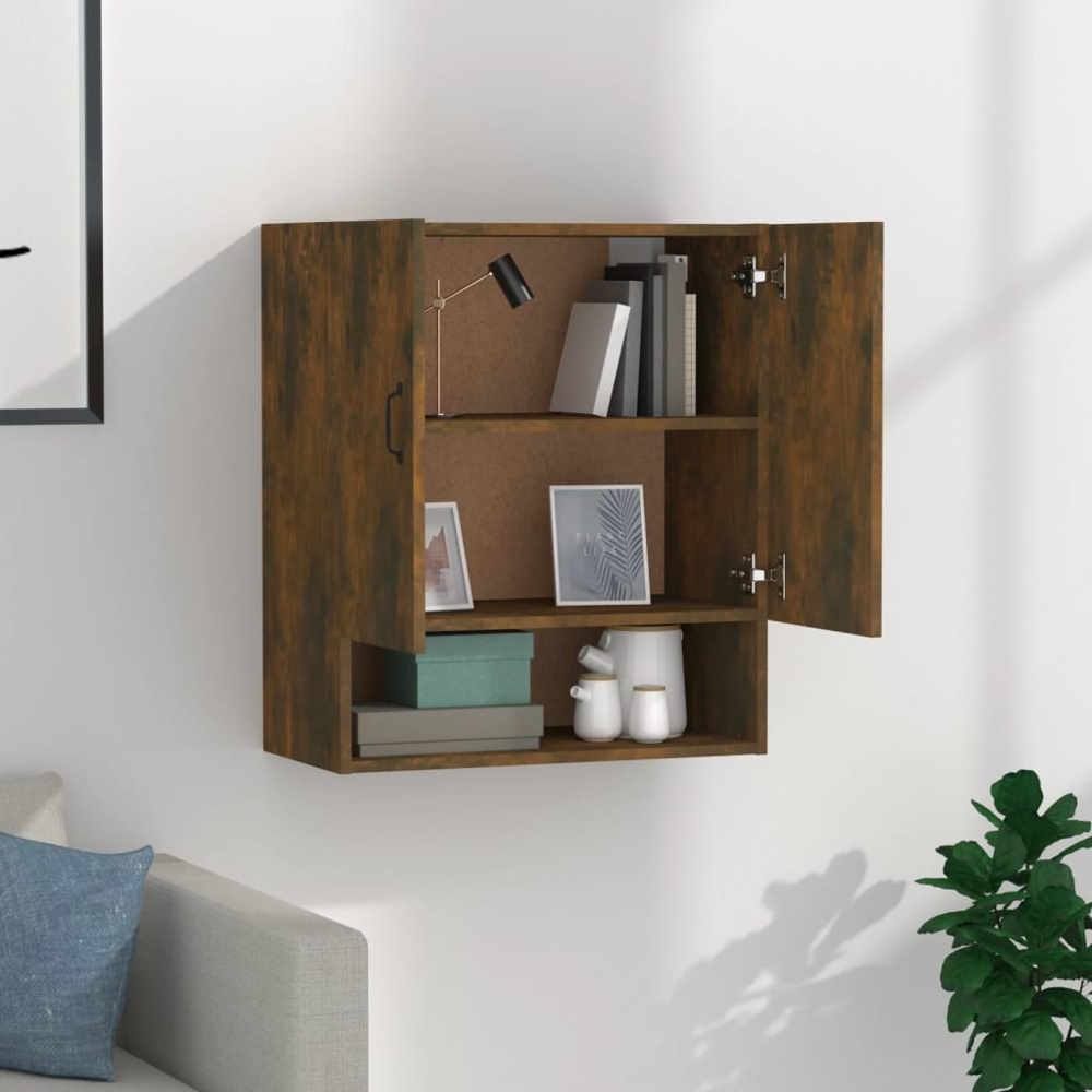 vidaXL 2 Door Single Shelf Smoked Oak Wall Cabinet Image 3