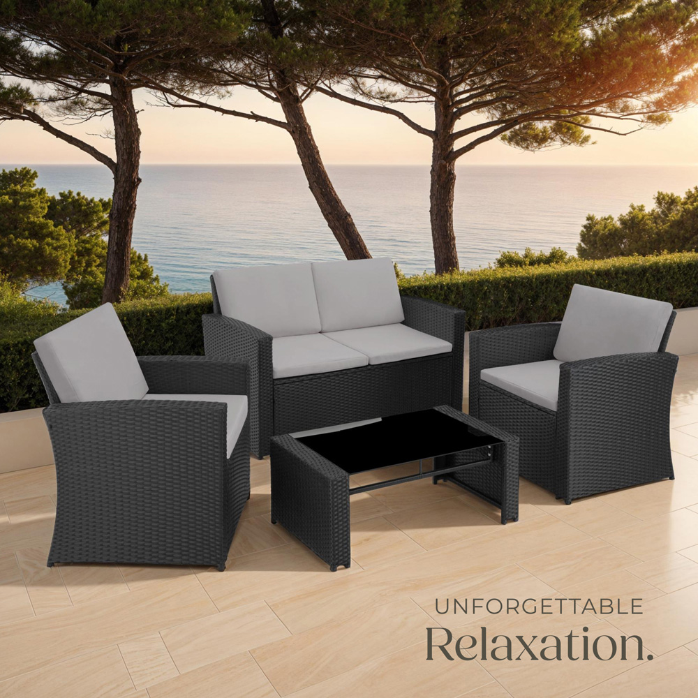 tectake Lucca 4 Seater Black and Grey Rattan Garden Sofa Set Image 8