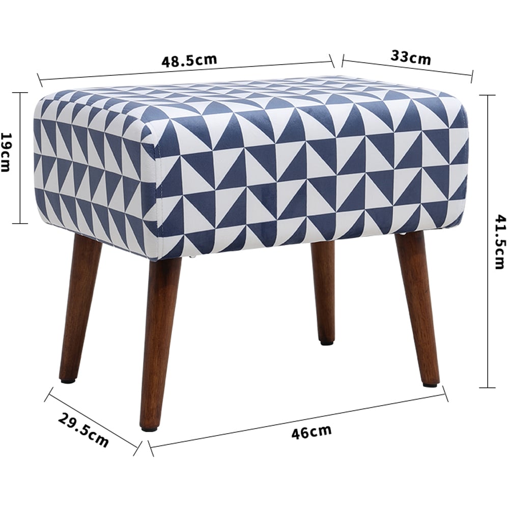 Living and Home Blue and White Mid Century Patterned Ottoman Footstool with Walnut Legs Image 7