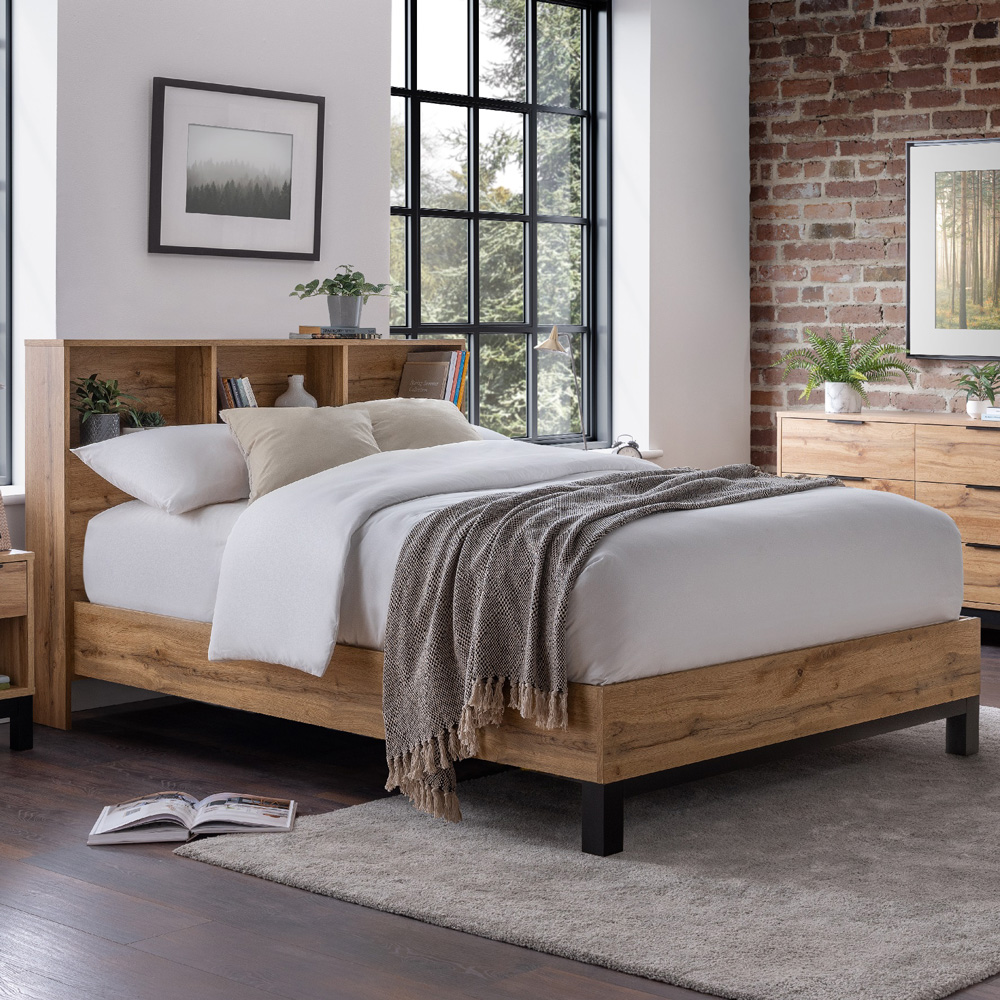 Julian Bowen Bali Single Modern Oak Effect Bed with Bookcase Headboard Image 1