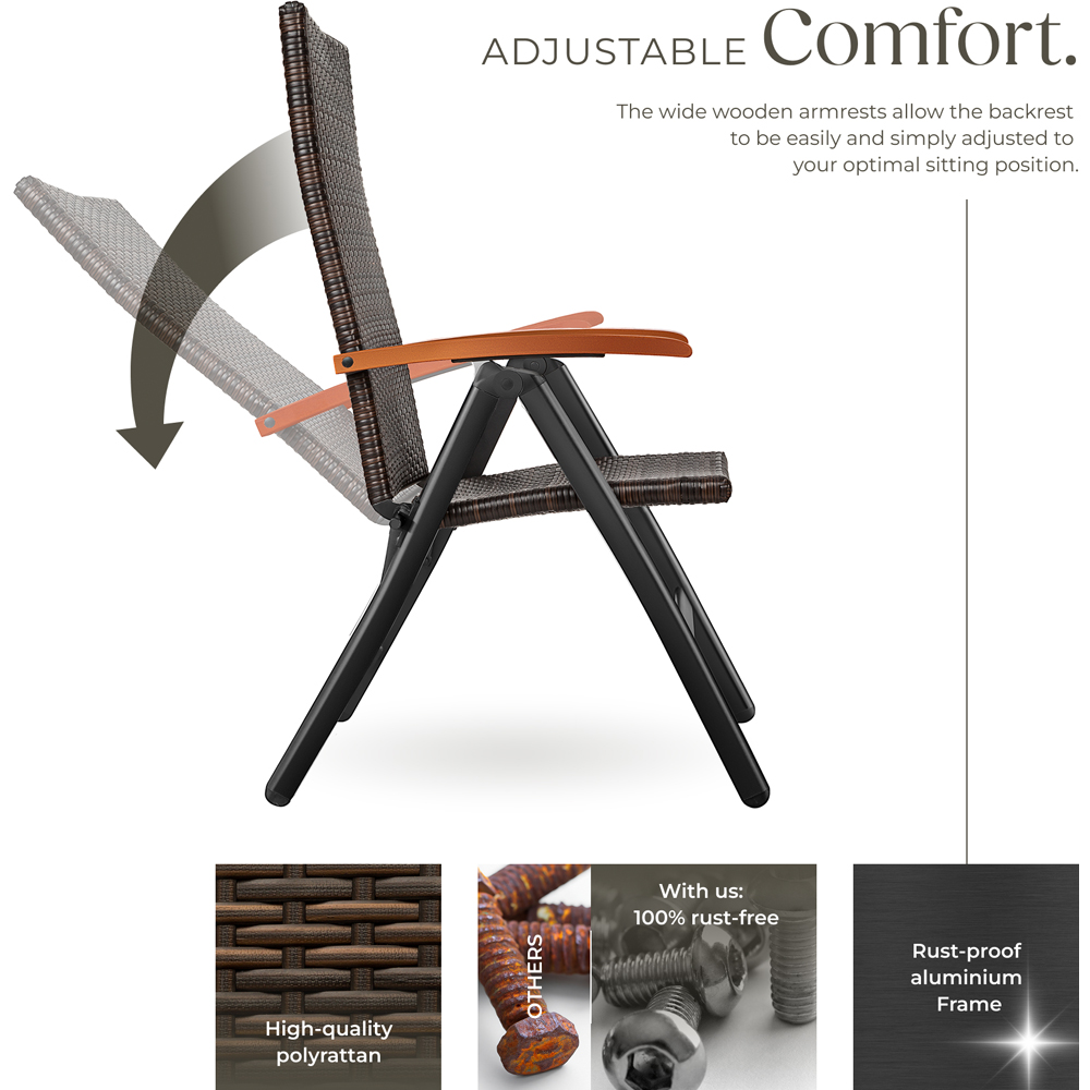 tectake Canberra Brown 6 Step Adjustable and Foldable Garden Chair Image 3