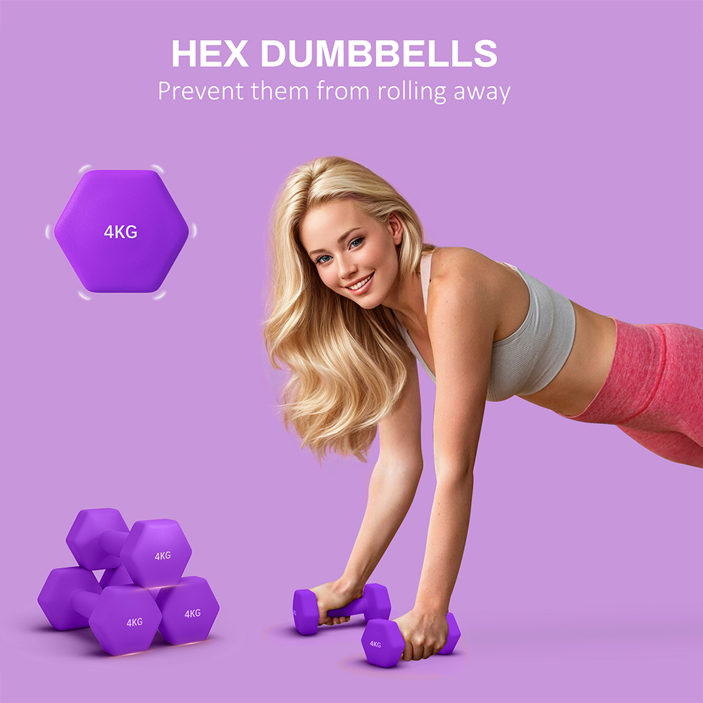 SPORTNOW Purple Hexagonal Non Slip Grip Dumbbell Set 4kg 2 Pack Image 4