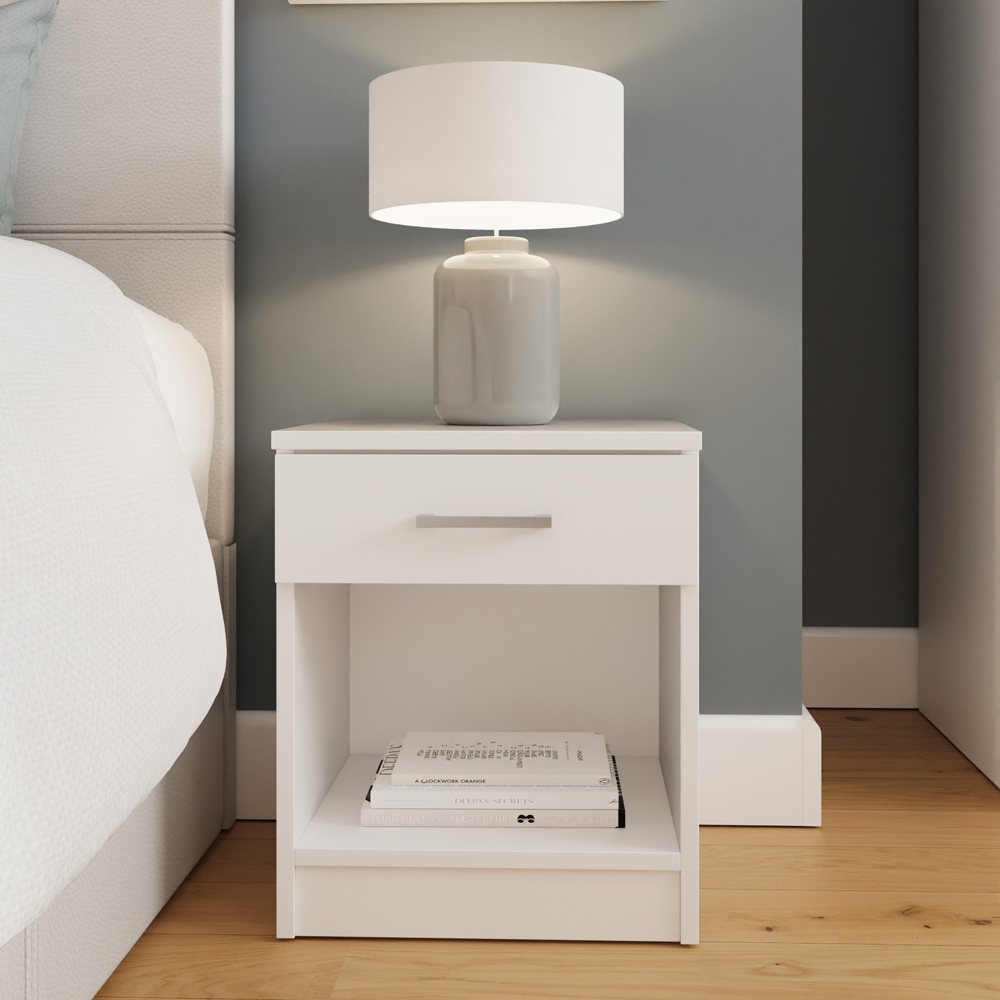GFW Bailey Single Drawer Single Shelf White Bedside Table Set of 2 Image 3
