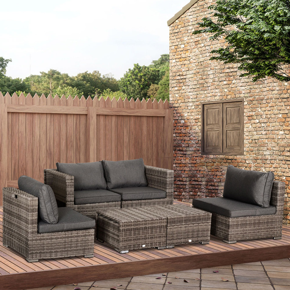 Outsunny 6 Seater Grey PE Rattan Outdoor Sofa Set with Coffee Table Image 1