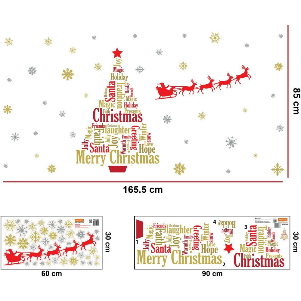 Walplus English Quotes Christmas Tree with Santa Sleigh Self Adhesive Wall Sticker Image 4