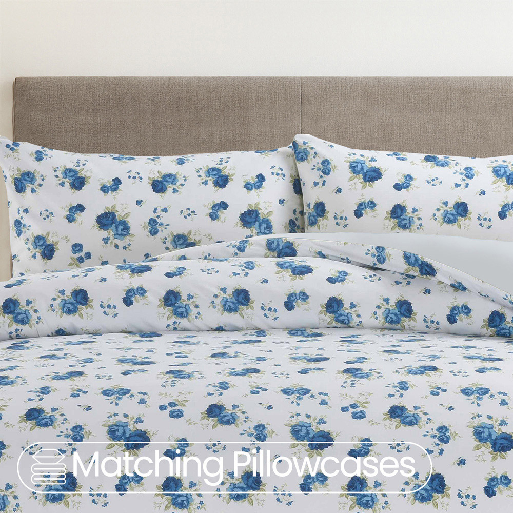 Florelle Florence Single White and Blue Floral Pattern Duvet Cover Set Image 4