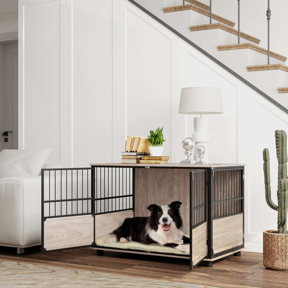 PawHut Dog Crate Furniture End Table with Cushion Image 2