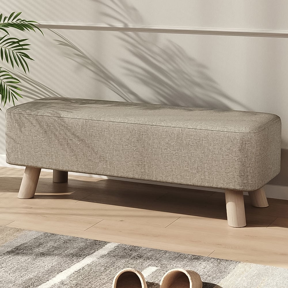 Living and Home Beige Rectangular Tofu-shaped Footrest with Wooden Legs Image 1