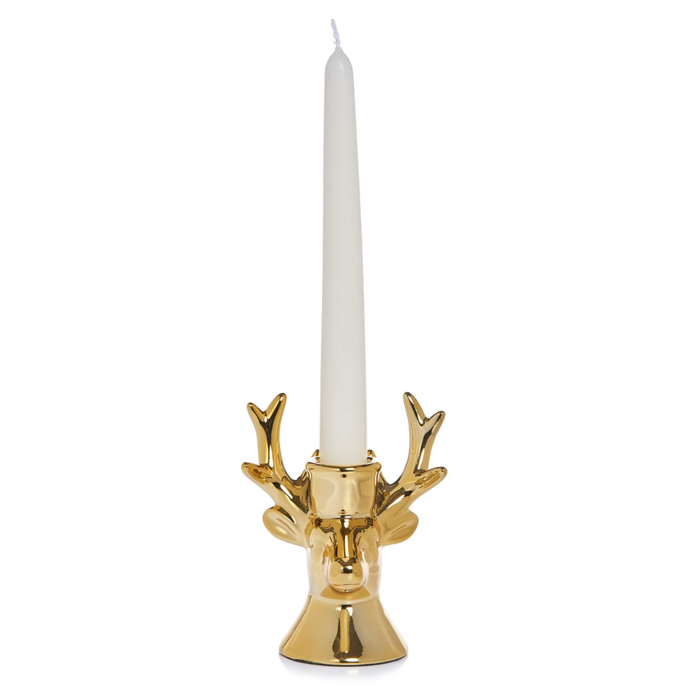 Wilko Gold Stag Head Christmas Candle Holder Image 2