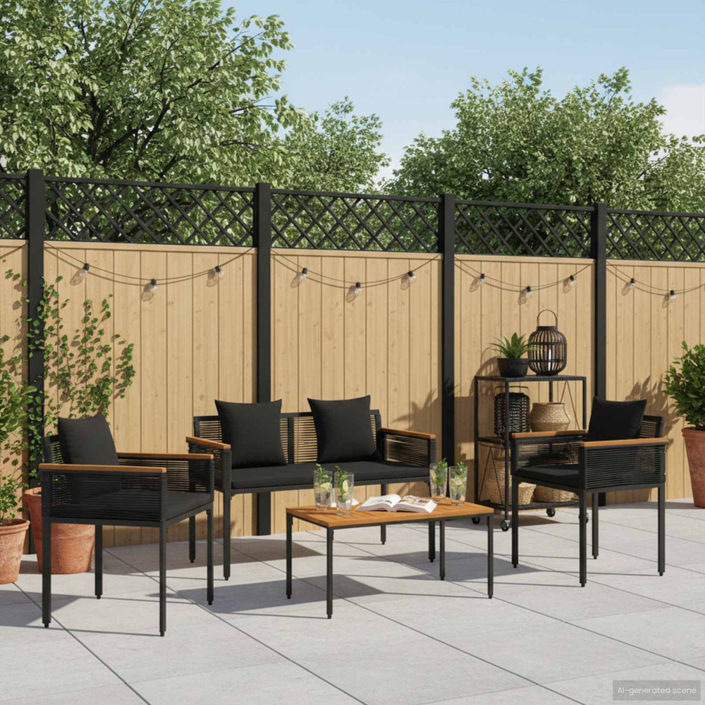 vidaXL 4 Seater Poly Rattan Garden Bistro Set with Cushion Black Image 9