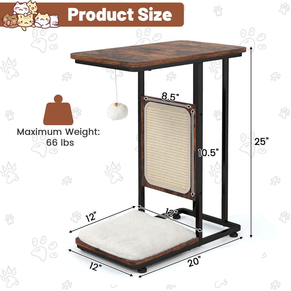 Costway Rustic Brown Side Table with Cat Tree Image 9