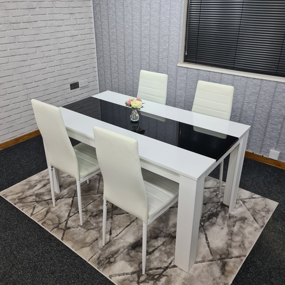 Kosy Koala 4 Seater Faux Leather Dining Set Black and White Image 5