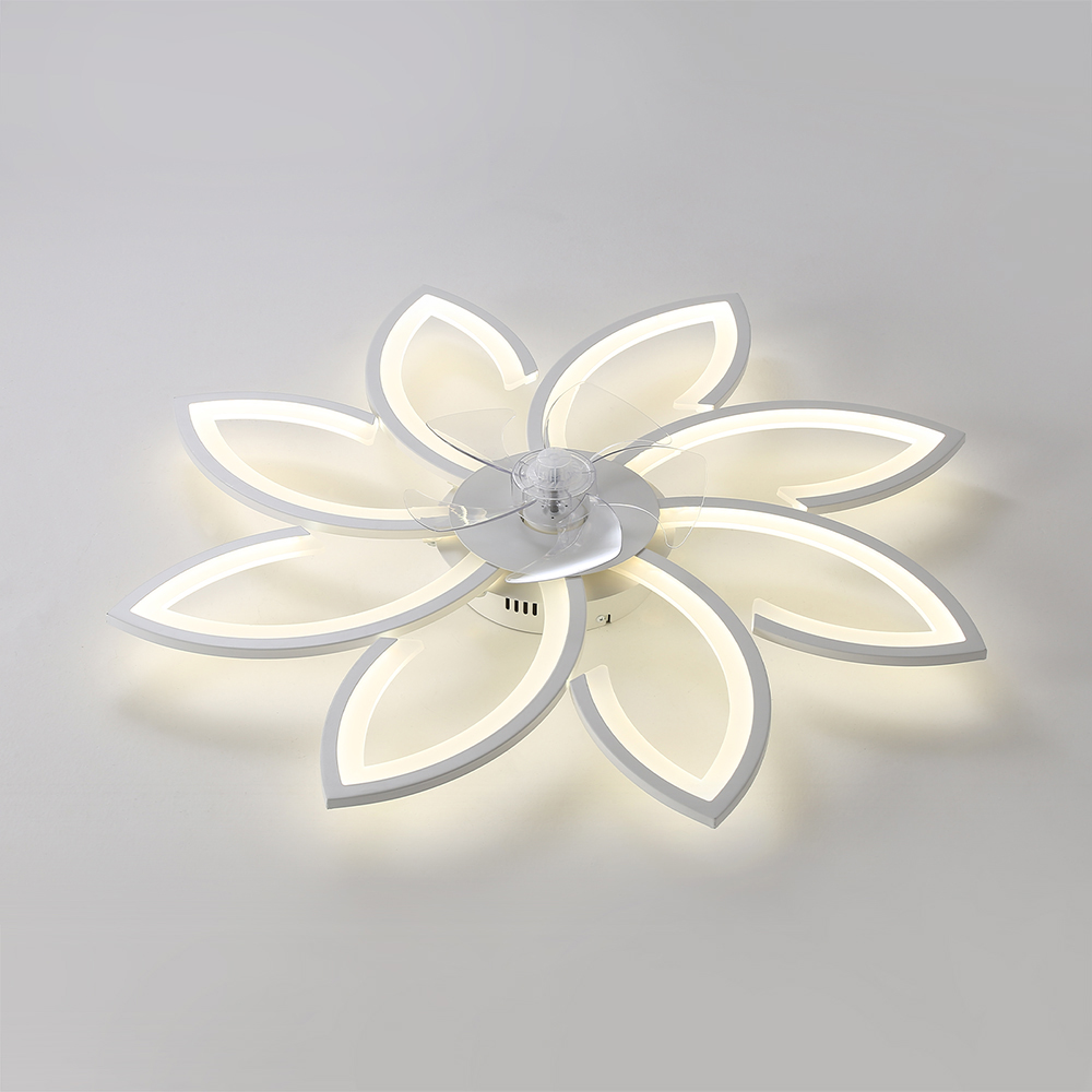 Living and Home White Flower Shaped LED Ceiling Mount Fan Light with 6 Speeds 34 inch Image 7