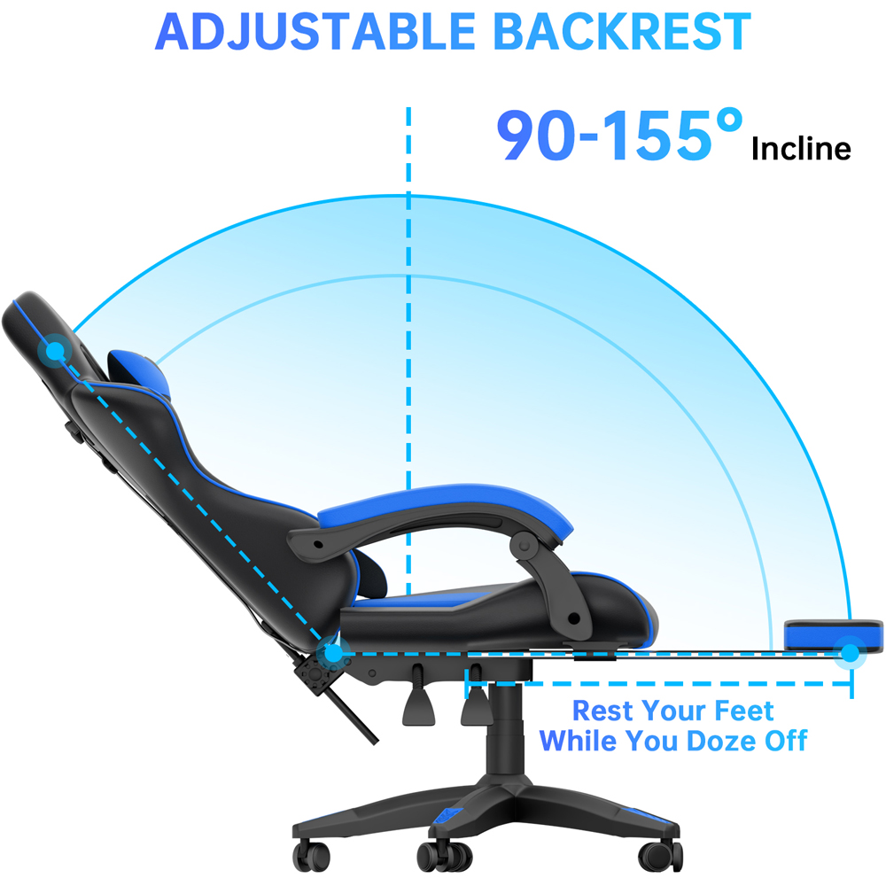Rattrix Blue Height Adjustable Gaming Chair with Footrest and Lumbar Cushion Image 5