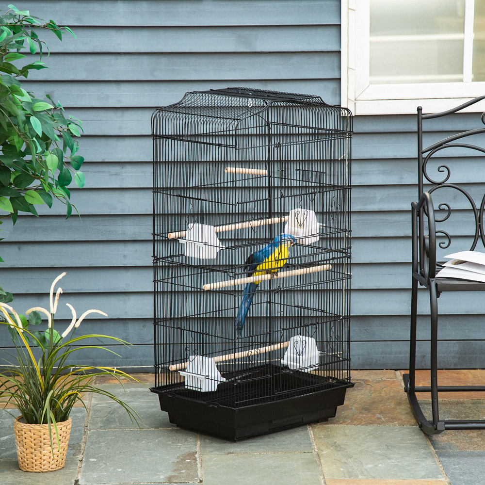 PawHut Black Large Bird Cage with Stand 92 x 47 x 36cm Image 2