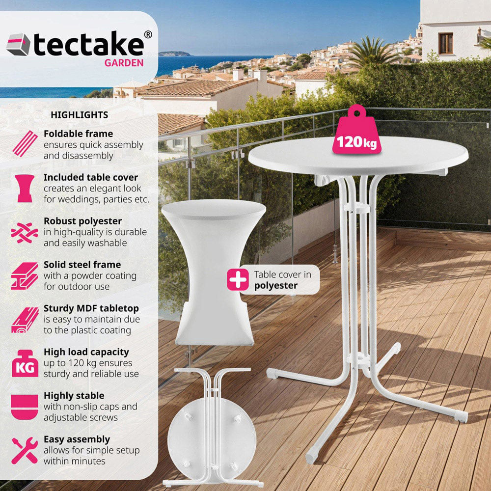 tectake White Folding Bar Table Cover 90 x 110cm Image 7