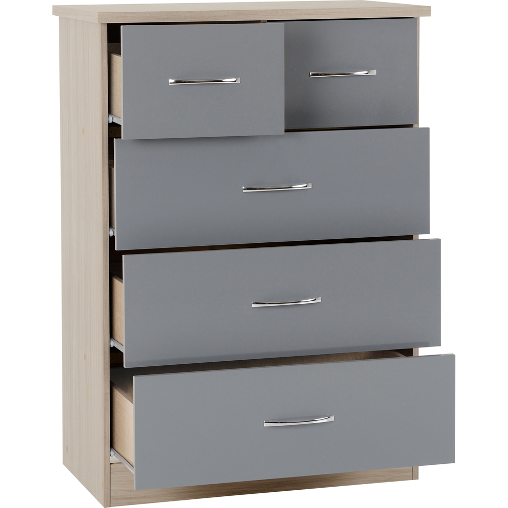 Seconique Nevada 5 Drawer Grey Gloss Light Oak Veneer Chest of Drawers Image 4