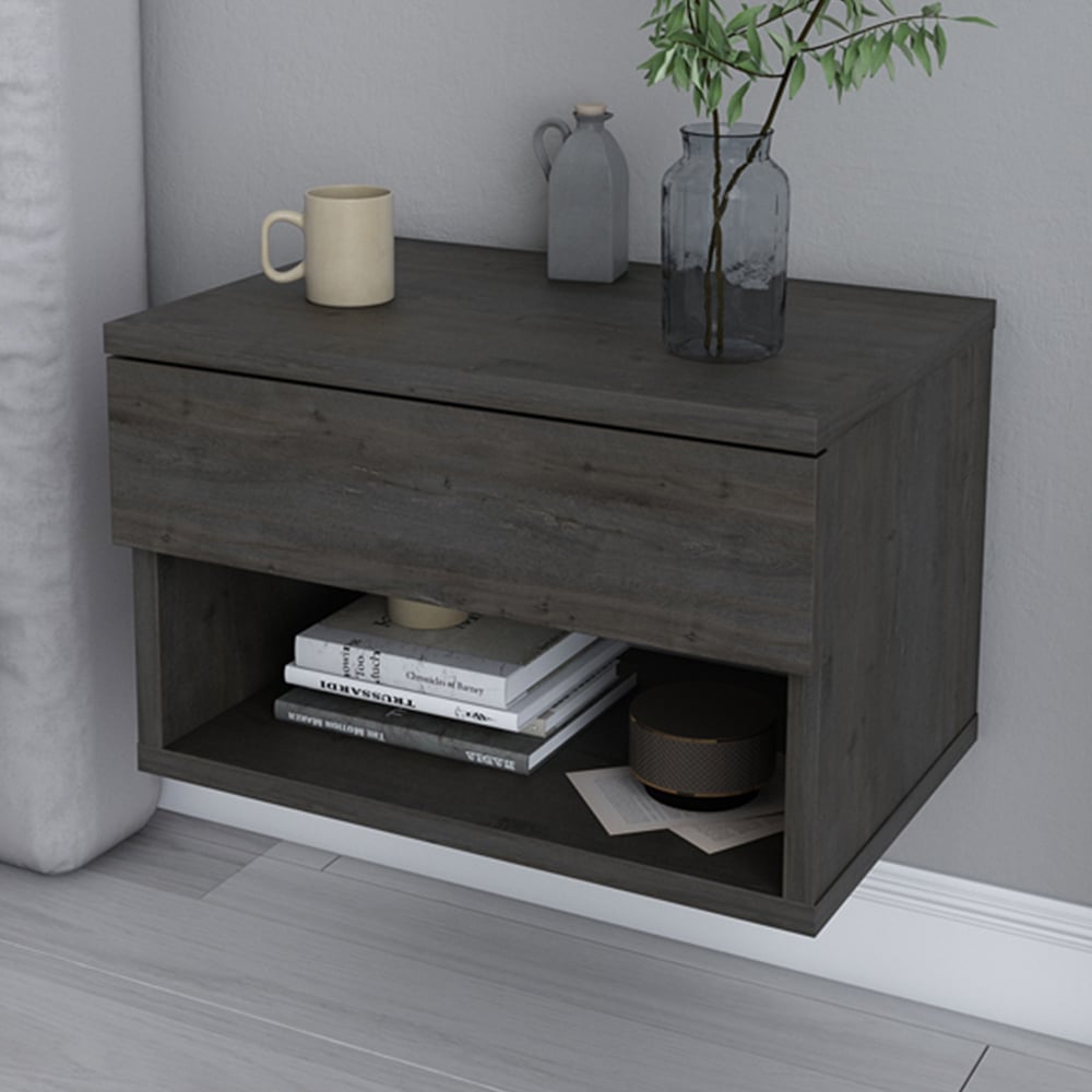 Decorotika Jamot Single Drawer Wenge Floating Bedside Table Image 1