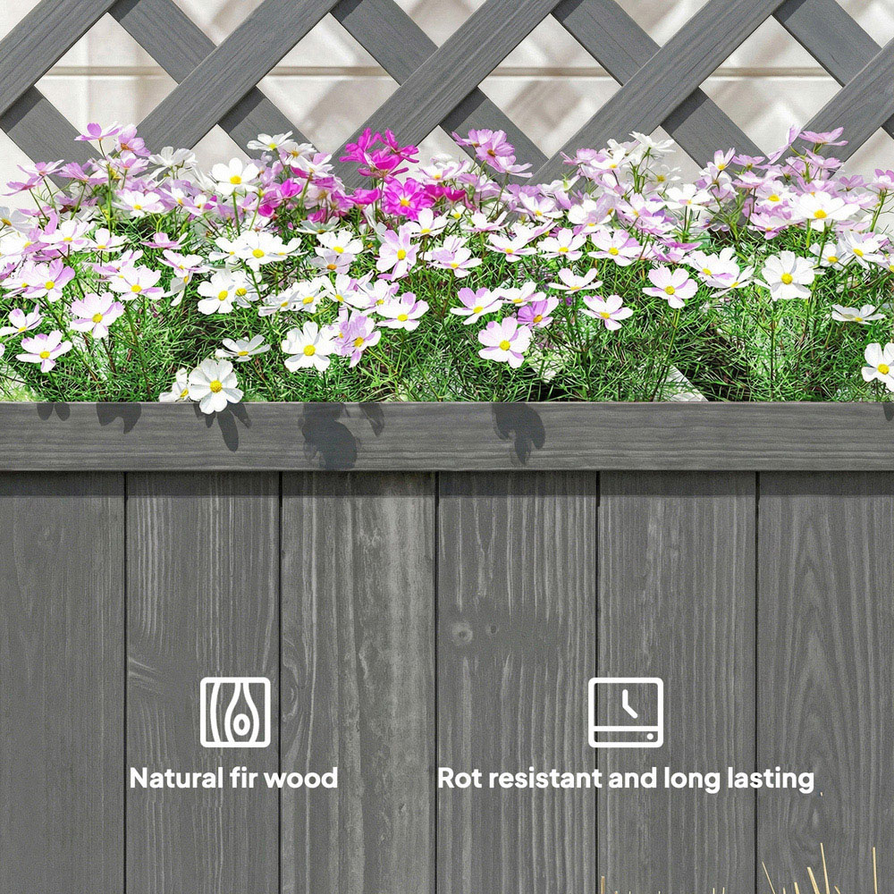 Outsunny Grey Wooden Raised Garden Bed with Trellis 150 x 32 x 73cm Image 6