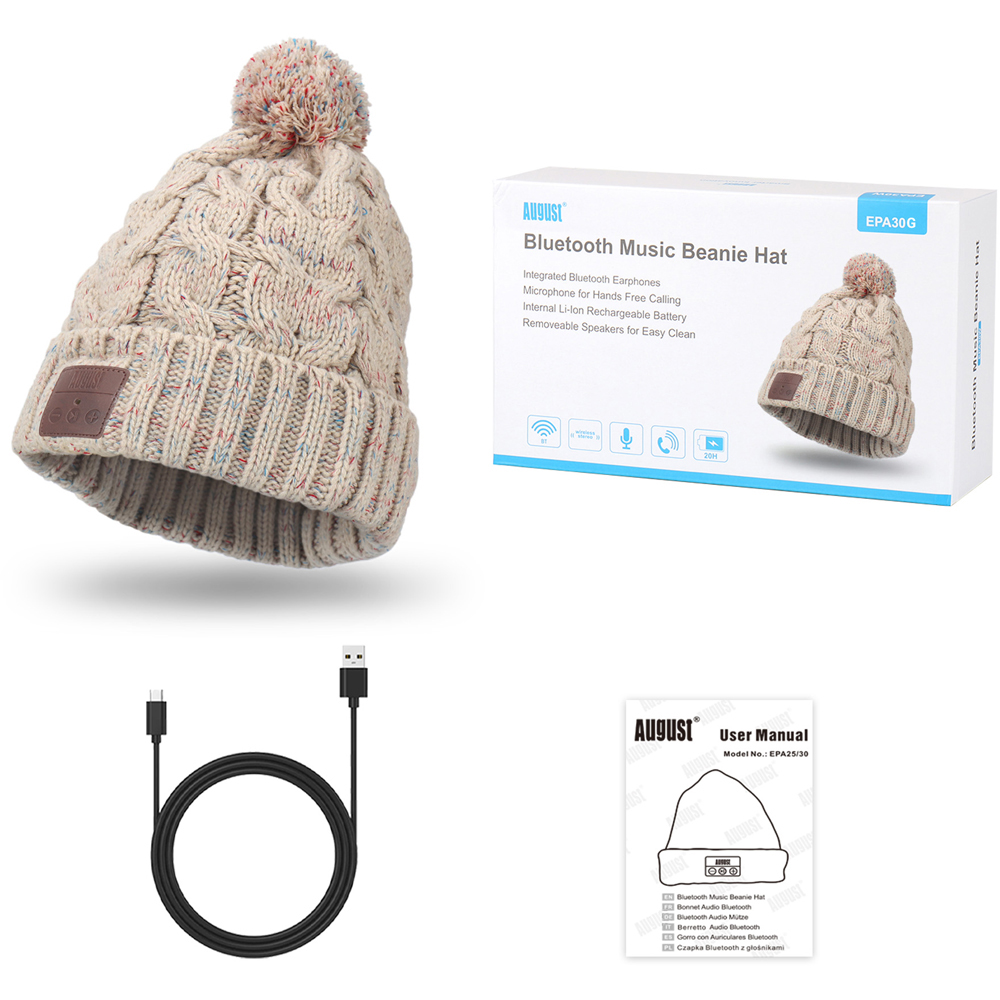 August EPA30G Grey Bobble Beanie Hat with Rechargeable Bluetooth Headphones and Mic Image 6