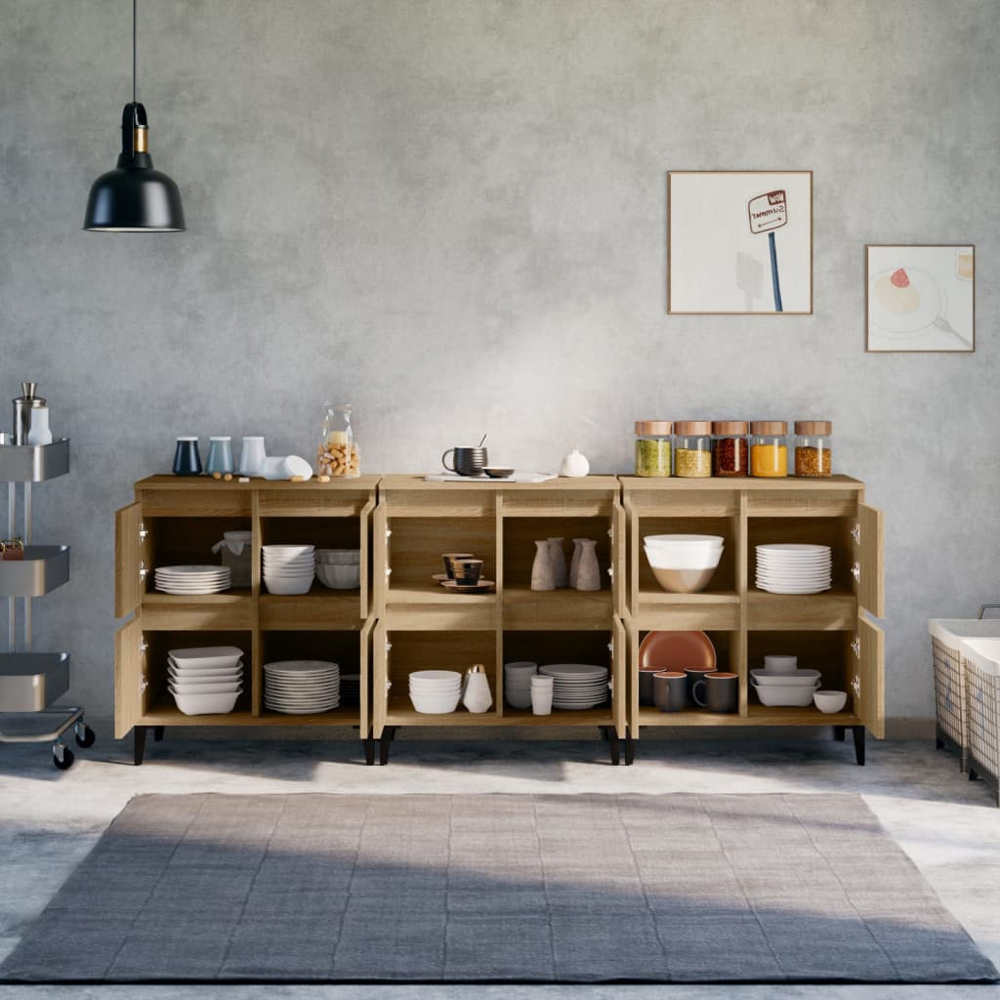 vidaXL 4 Door Sonoma Oak Sideboard Set of 3 Image 9