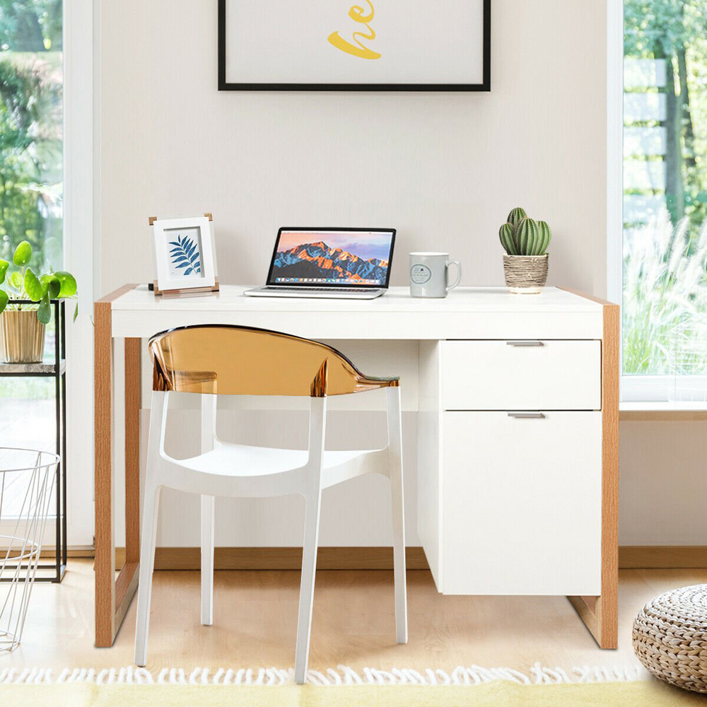Costway Wooden Computer Desk with Drawer and Cabinet Image 4