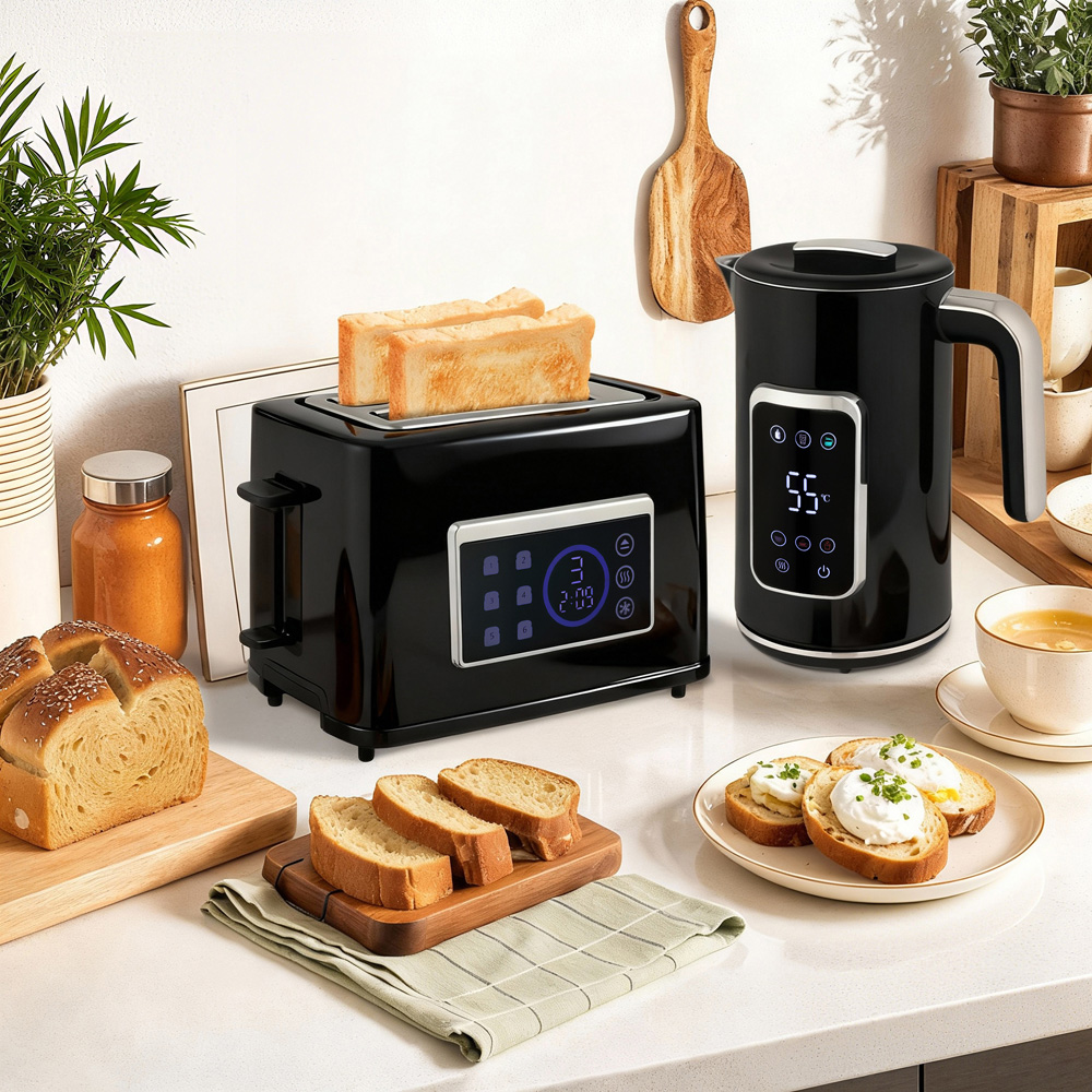HOMCOM 800-282V70BK Black Rapid Boil 1.7L Kettle and 2 Slice Toaster Set Image 2